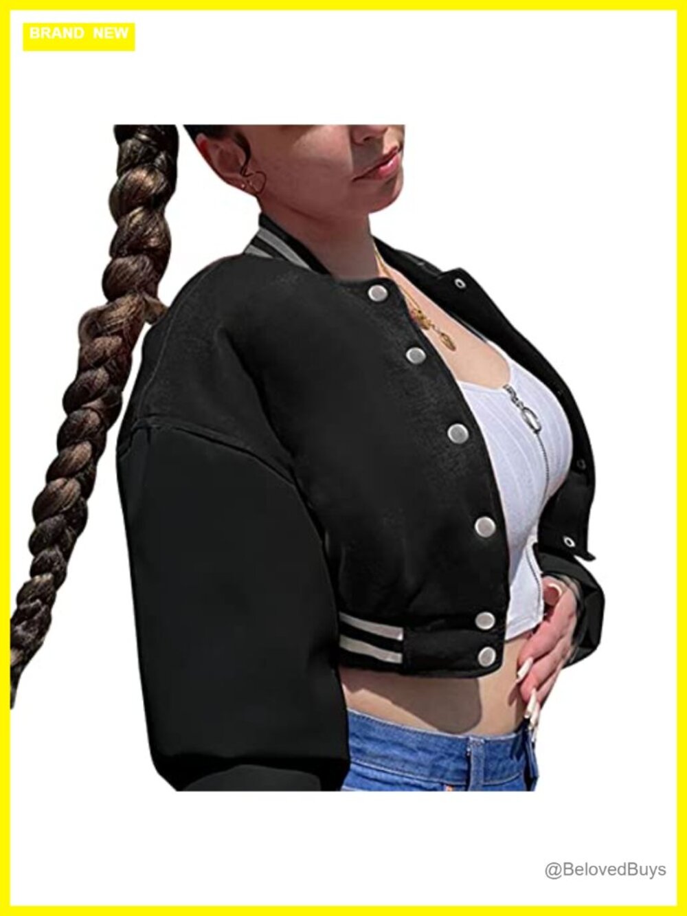 Women Crop Fleece Baseball Jacket Button Down Bomber Coat